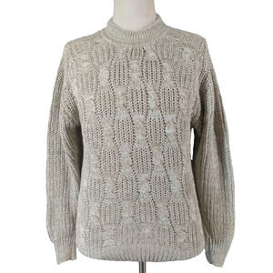 J Riggings Sweater Men's medium champagne beige cable thick pullover jumper prep